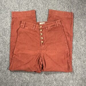 Marine Layer Bridget Corduroy Pants Womens Sz 6 Rust Wide Leg Cotton Button Fly